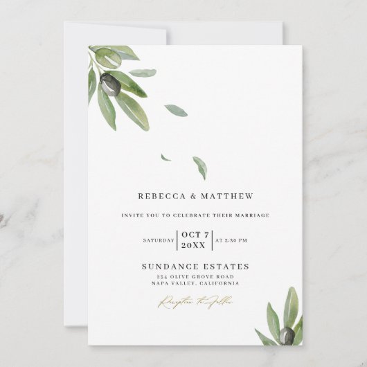 Botanische Olijventak Elegant Monogram Weddenschap Kaart (Voorkant)