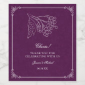 Botanische omtrek Paarse Damask Elegant Wedding Wijn Etiket (Enkel label)