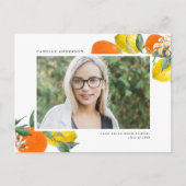 Botanische Oranje & Citroen QR-code Foto Afstudere Aankondigingskaart (Voorkant)