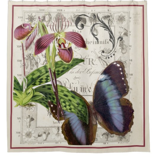  botanische orchidee en vlinder douchegordijn (Voorkant)