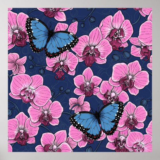 Botanische Orchideeëntuin met Vlinders Poster (Voorkant)