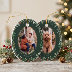 Botanische Ovale Prettig Kerst Foto Keramisch Ornament