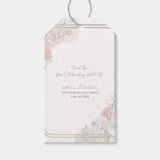 Botanische overzicht Sage & Blush bloemen bruiloft Cadeaulabel (Voorkant)
