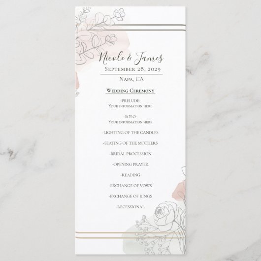Botanische overzicht salie & blos bloem bruiloft menu (Voorkant)