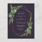 Botanische Paars en gouden geometrische bruiloft Uitnodiging Briefkaart (Voorkant)