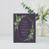 Botanische Paars en gouden geometrische bruiloft Uitnodiging Briefkaart (Staand voorkant)
