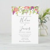 Botanische paars Peach Flowers Weddenschap Kaart (Staand voorkant)