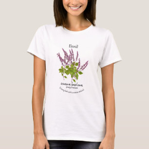 Botanische Paarse Basilicumkruid Tekening Tekst T-shirt