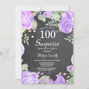 Botanische Paarse Bloem Surprise 100ste Verjaardag Kaart