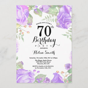 Botanische Paarse Bloemen 70ste Verjaardag Uitnodi Kaart