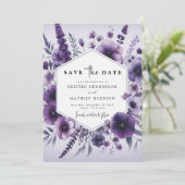 Botanische Paarse bloemen bruiloft Save The Date (Staand voorkant)