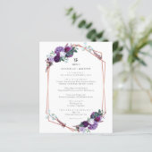 Botanische Paarse Bloemen Elegante Bruiloft Menu (Staand voorkant)