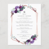 Botanische Paarse Bloemen Elegante Bruiloft Menu (Voorkant)