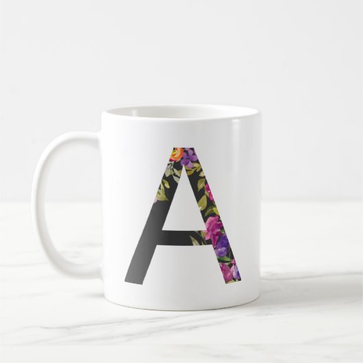 Botanische paarse bloemen letter a monogram koffiemok (Links)