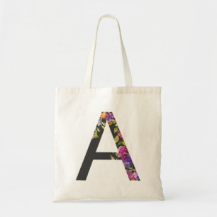 Botanische paarse bloemen letter a monogram tote bag