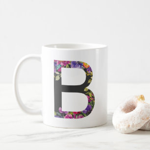 Botanische paarse bloemen letter B monogram Koffiemok