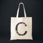 Botanische paarse bloemen letter C monogram Tote Bag<br><div class="desc">Botanische Paarse Bloemen Letter C Monogram Canvas tas | Moderne en elegante monogram canvas tas met waterverf illustratie van bloemen met een houtskool achtergrond. Deze botanische canvas tas zal een perfect persoonlijk geschenk zijn. Andere letters en kleuren zijn beschikbaar.</div>
