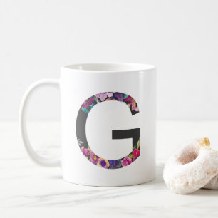 Botanische paarse bloemen letter G monogram Koffiemok