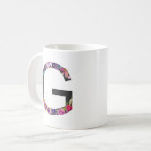 Botanische paarse bloemen letter G monogram Koffiemok (Voorkant links)