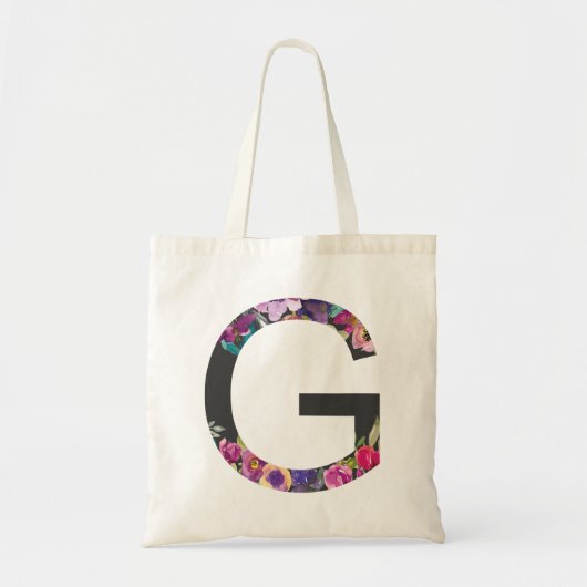 Botanische paarse bloemen letter G monogram Tote Bag (Voorkant)