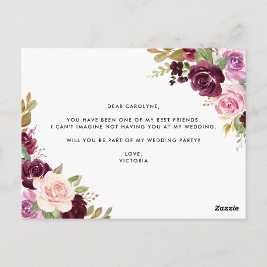 Botanische paarse bloemen zullen je mijn bloem zij briefkaart (Achterkant)