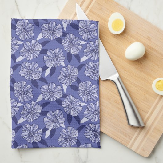 Botanische paarse bloemlijn kunst theedoek (Quarter Fold)