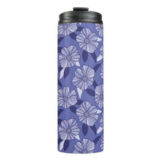 Botanische paarse bloemlijn kunst thermosbeker (Voorkant)