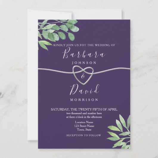 Botanische Paarse Bruiloft Kaart (Voorkant)