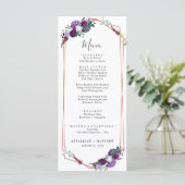 Botanische Paarse Floral Geometric Elegant Wedding Menu (Staand voorkant)