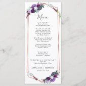 Botanische Paarse Floral Geometric Elegant Wedding Menu (Voorkant)