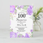 Botanische Paarse Floral Surprise 100th Birthday Kaart (Staand voorkant)