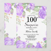 Botanische Paarse Floral Surprise 100th Birthday Kaart (Voorkant / Achterkant)
