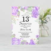 Botanische Paarse Floral Surprise 13th Birthday Kaart (Staand voorkant)
