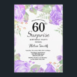 Botanische Paarse Floral Surprise 60th Birthday Kaart<br><div class="desc">Botanische Paarse Floral Surprise 60th Birthday Invitation. Floral Pink Peonies Birthday Invitation for Women. Waterverf Floral Flower. Elegant roze en Peony Flowers. Volwassen verjaardag. Witte achtergrond. Zwart-wit. 13e 15e 16e 18e 21e 30e 40e 50e 60e 70e 90e 100e, Alle leeftijden. Voor verdere aanpassing, te klikken gelieve de knoop "van de...</div>