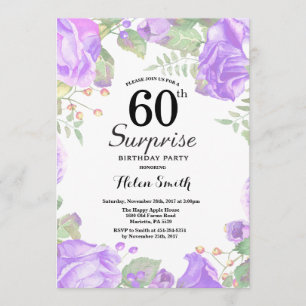 Botanische Paarse Floral Surprise 60th Birthday Kaart