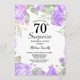 Botanische Paarse Floral Surprise 70th Birthday Kaart
