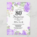 Botanische Paarse Floral Surprise 80th Birthday Kaart<br><div class="desc">Botanische Paarse Floral Surprise 80th Birthday Invitation. Floral Pink Peonies Birthday Invitation for Women. Waterverf Floral Flower. Elegant roze en Peony Flowers. Volwassen verjaardag. Witte achtergrond. Zwart-wit. 13e 15e 16e 18e 21e 30e 40e 50e 60e 70e 90e 100e, Alle leeftijden. Voor verdere aanpassing, te klikken gelieve de knoop "van de...</div>