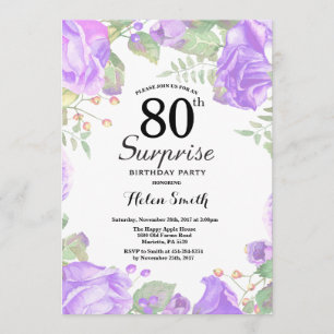 Botanische Paarse Floral Surprise 80th Birthday Kaart