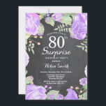 Botanische Paarse Floral Surprise 80th Birthday Kaart<br><div class="desc">Botanische Paarse Floral Surprise 80th Birthday Invitation. Floral Pink Peonies Birthday Invitation for Women. Waterverf Floral Flower. Elegant roze en Peony Flowers. Volwassen verjaardag. Chalkboard Achtergrond. Zwart-wit. 13e 15e 16e 18e 21e 30e 40e 50e 60e 70e 90e 100e, Alle leeftijden. Voor verdere aanpassing, te klikken gelieve de knoop "van de...</div>