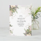 Botanische paarse groene witte ivoor bloemenbruilo kaart (Staand voorkant)