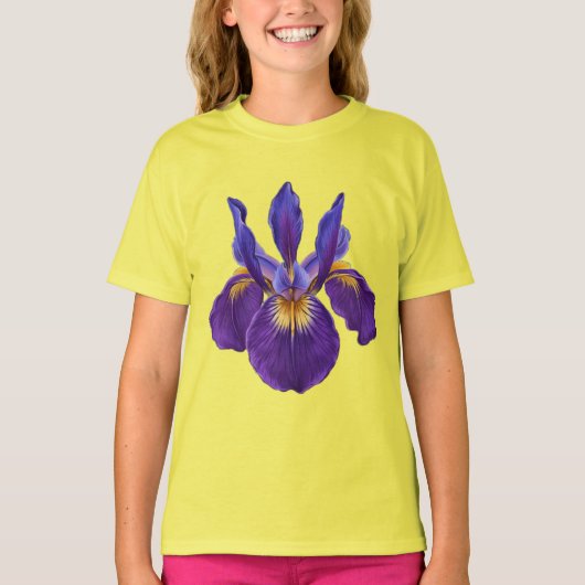 Botanische paarse iris print T-shirt (Voorkant)
