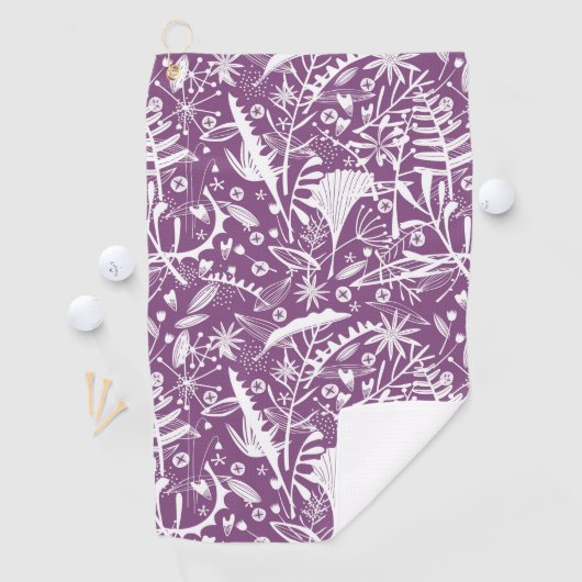 Botanische Paarse Modern Golfhanddoek (Insitu)