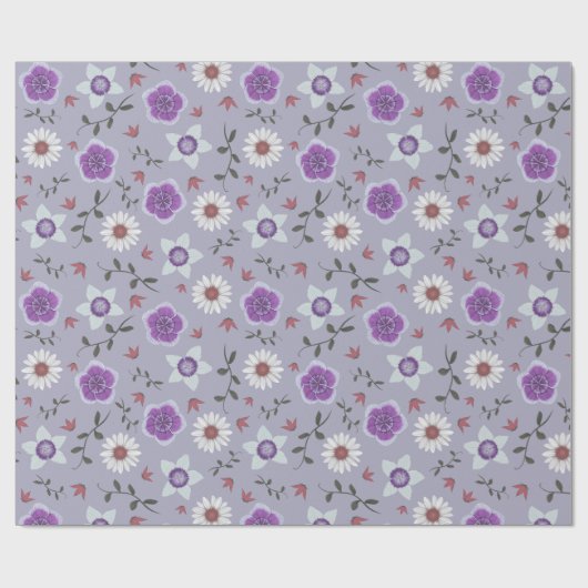 Botanische Paarse moderne wilde bloem Cadeaupapier (Vlak)