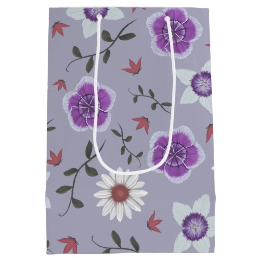 Botanische Paarse moderne wilde bloem Medium Cadeauzakje (Achterkant)