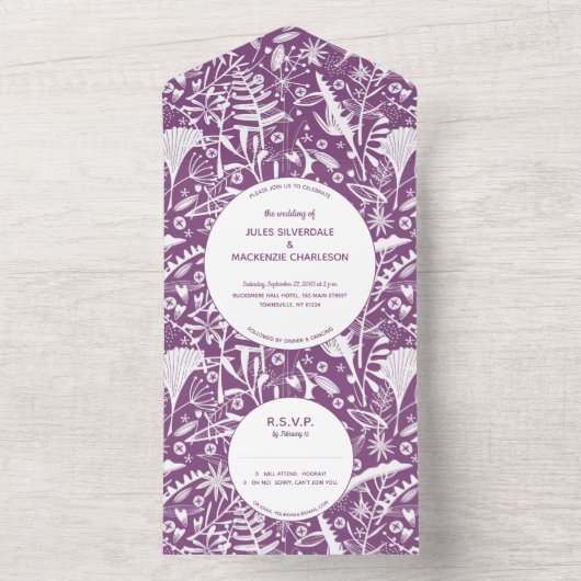 Botanische Paarse olievlek All In One Uitnodiging (Binnen)
