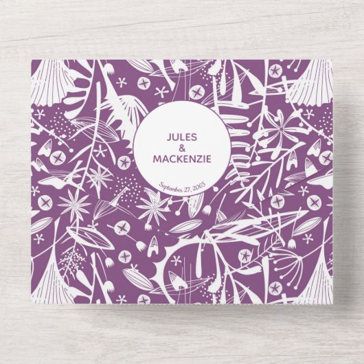 Botanische Paarse olievlek All In One Uitnodiging (Achterkant)