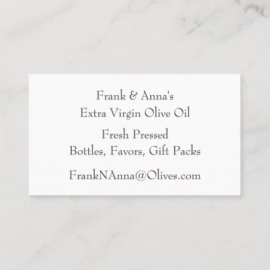 Botanische Paarse Olijfkrans Olijfolie Visitekaartje (Achterkant)