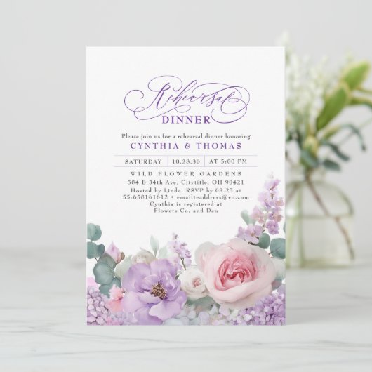 Botanische Paarse Roze Bloemen Boho Repetitie Dine Kaart (Staand voorkant)