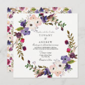 Botanische Paarse roze Floral Wreath Wedding Invit Kaart (Voorkant / Achterkant)