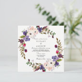 Botanische Paarse roze Floral Wreath Wedding Invit Kaart (Staand voorkant)